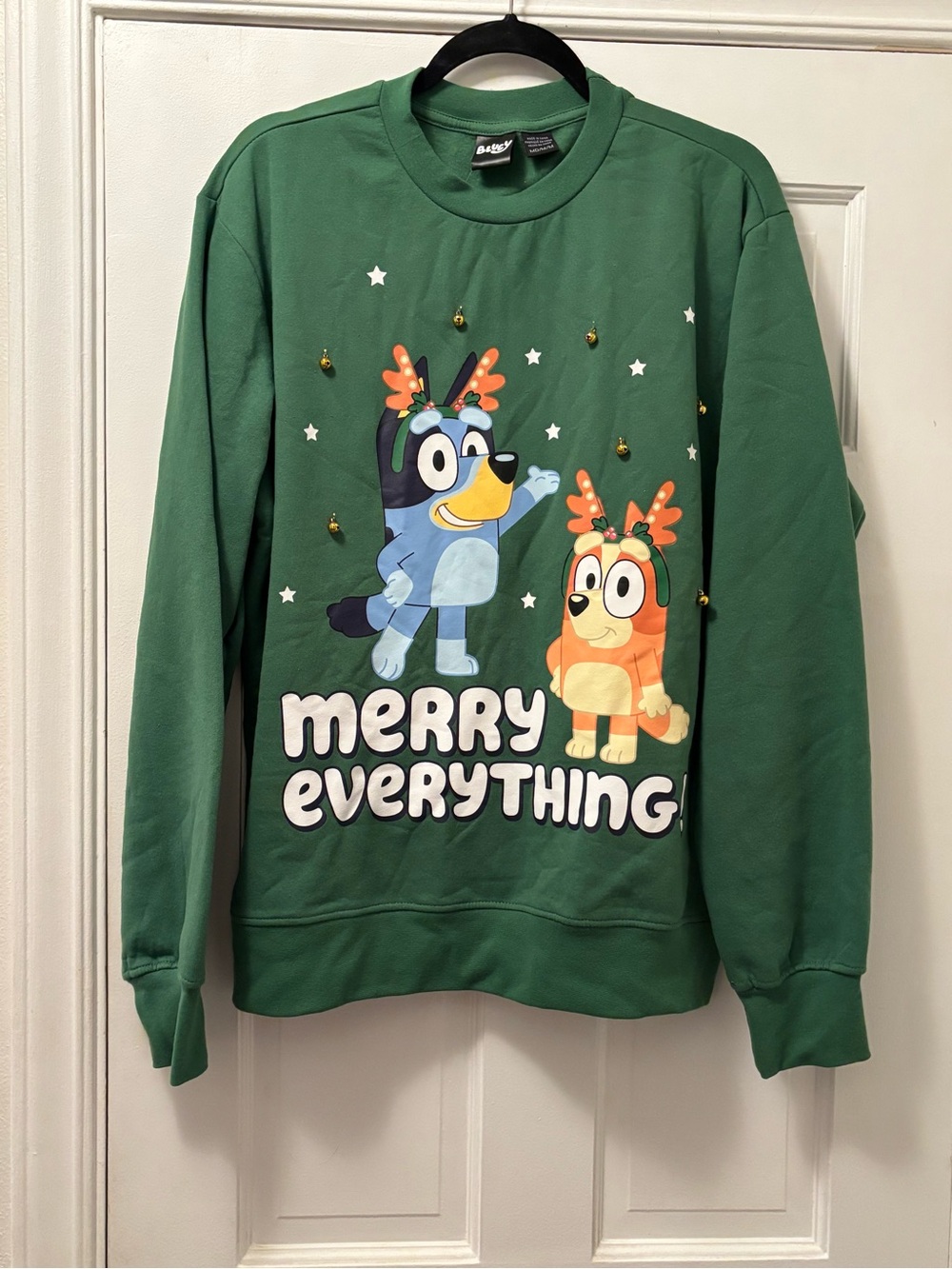 Bluey Women’s Green 'Merry Everything' Holiday Crewneck Sweatshirt w/Bells
Size